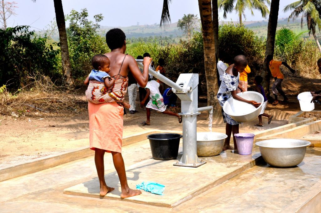 Hand pump at a community borehole
